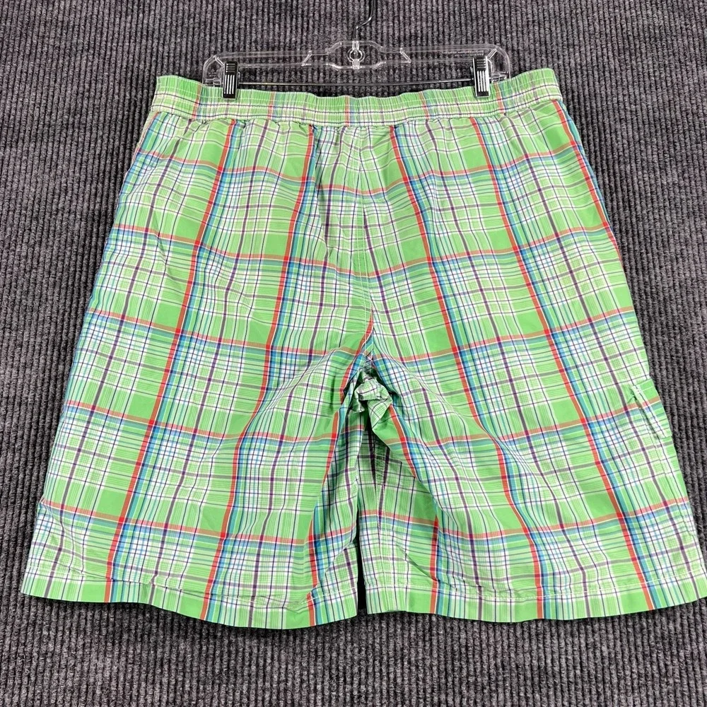 Polo Ralph Lauren Swim Trunks Mens Size Large Green Plaid Drawstrings Beach Pool